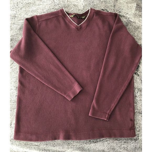 Eddie Bauer Men's Sweater XL‎ TALL Maroon Long Sleeve V Neck Pullover Gray Trim - Picture 1 of 10